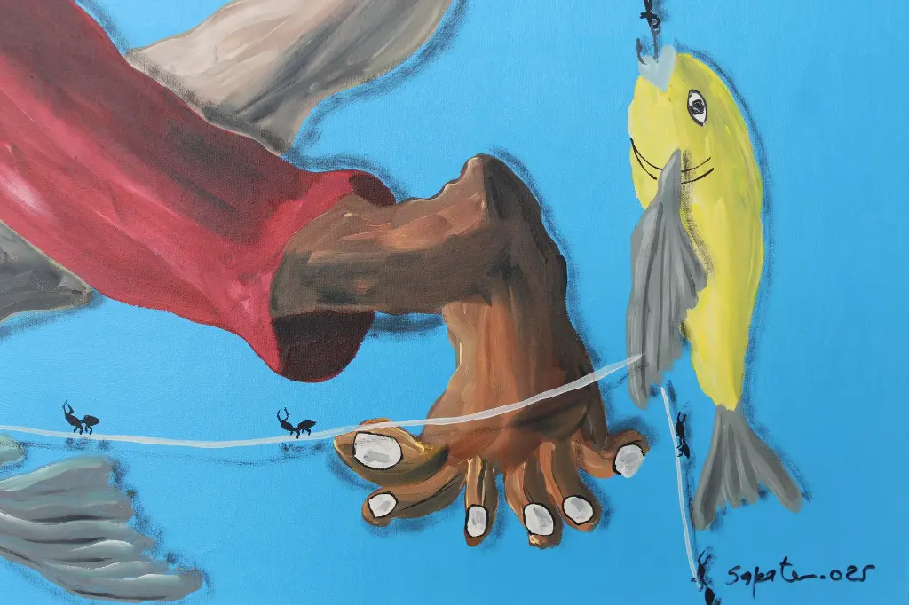 SADO-004d, Olho do pescador (Fisherman's eye), Sapate Doudou, 2025, acrylic on canvas, 140 x 140 cm.webp