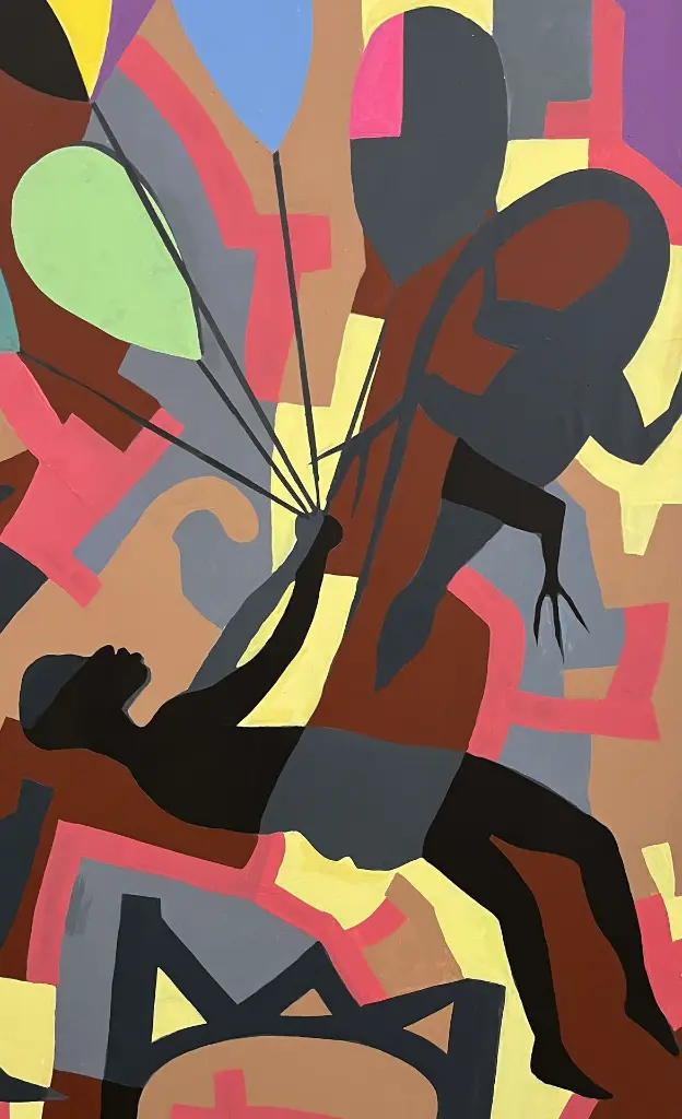 YAME-002c, Scénographie Urbaine II (Urban Scenography), Yao Metsoko, 2025, Acrylic on Canvas, 150x195cm.webp