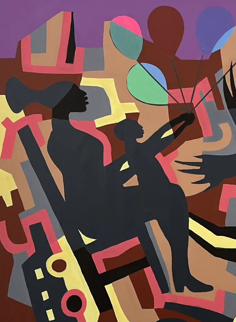 YAME-002b, Scénographie Urbaine II (Urban Scenography), Yao Metsoko, 2025, Acrylic on Canvas, 150x195cm.webp