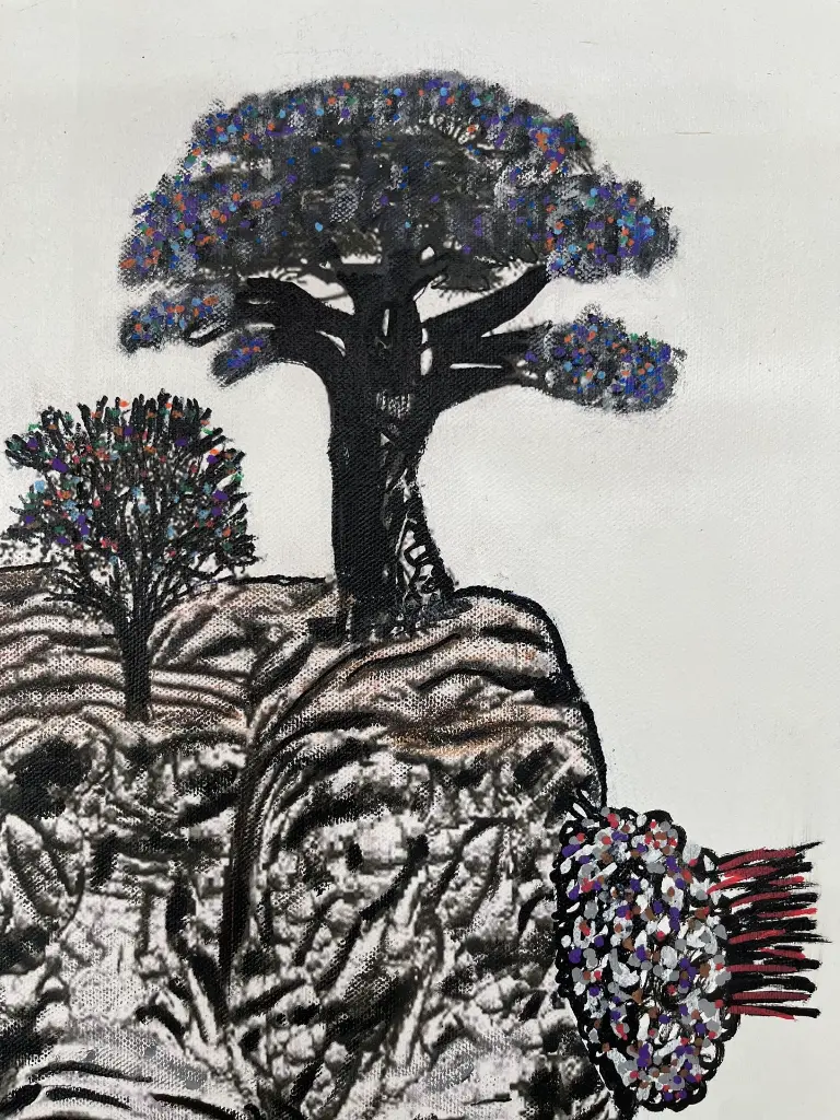 SAAM-065b, Conclave of Sacred Trees, Sanda Amadou, 2025, Mixed media on Canvas, 60X70cm.webp