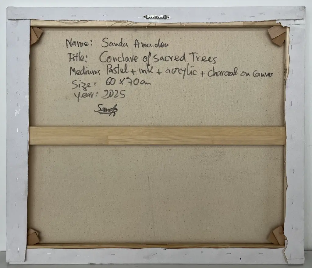 SAAM-065c, Conclave of Sacred Trees, Sanda Amadou, 2025, Mixed media on Canvas, 60X70cm.webp